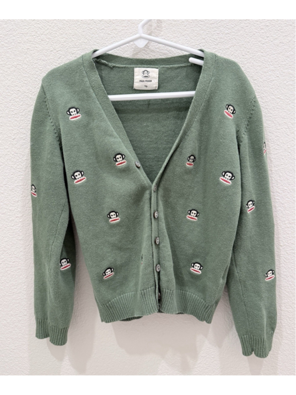 Y2K Paul Frank Julius Monkey Embroidered Cardigan 10Y Indie Kid Twee Soft Grunge